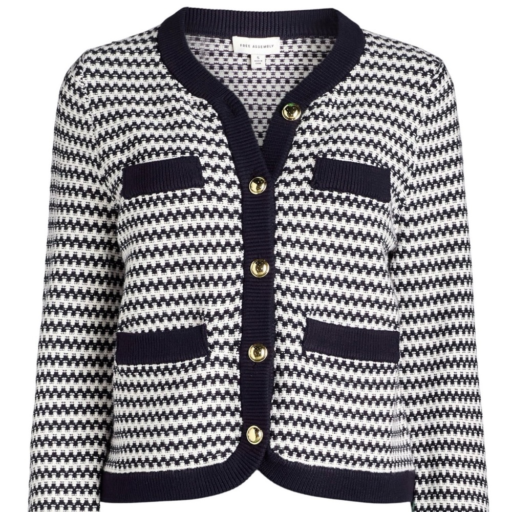 Navy and White Women's Sweater - Picture 2 of 5